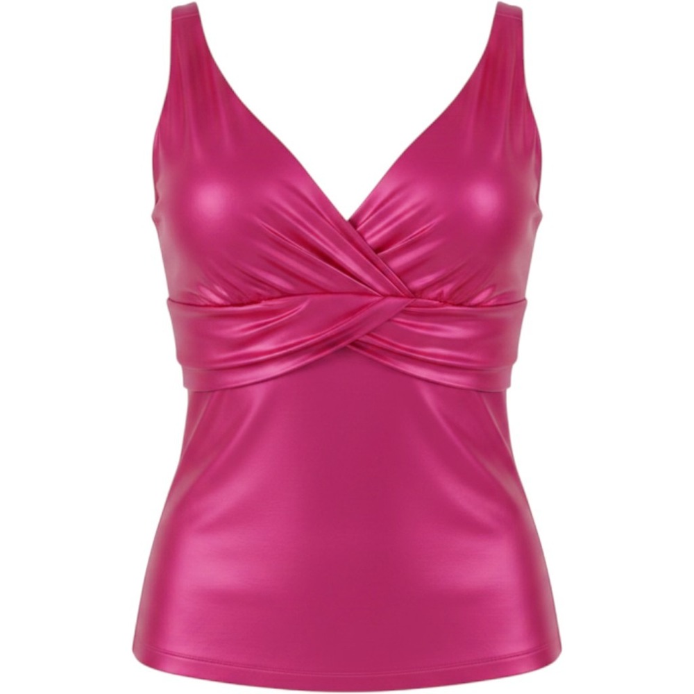 Studio Y Hot Pink Satin Twist Front Camisole Top Moulded Cups XL